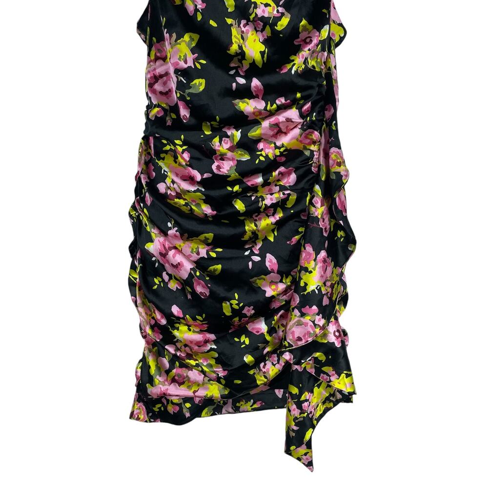 Likely Asta Floral Print Satin Mini Dress Ruffle Side Ruch Size 6 - Picture 6 of 12